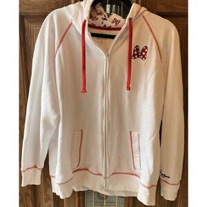 Disney Parks Minnie Mouse Full Zip Hoodie Embroidered Bow Print White XL